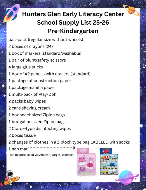 25-26 Prekindergarten supply list